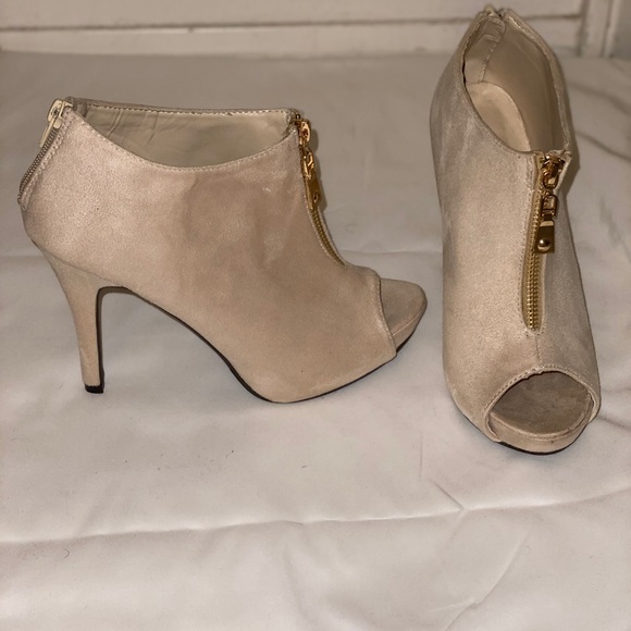 Suede Cream Peep Toe Heels - Picture 1 of 3